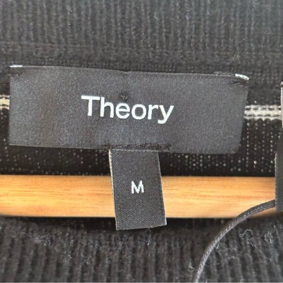Theory Haider Stripe Cashmere Black Crewneck Sweater Slim Fit Pullover Mens M - Picture 4 of 8